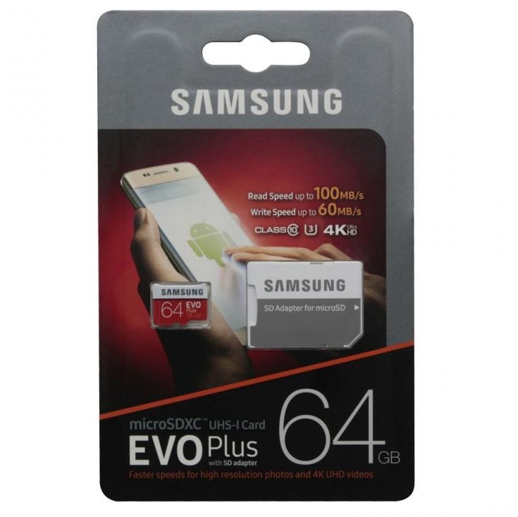 Фотография товара Карта памяти microSDXC 64 Gb Samsung EVO Plus 100Mb/s