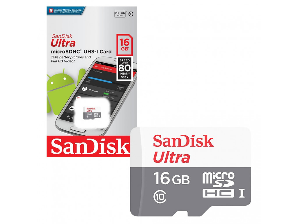Фотография товара Карта памяти microSDHC 16GB SanDisk Ultra Class 10