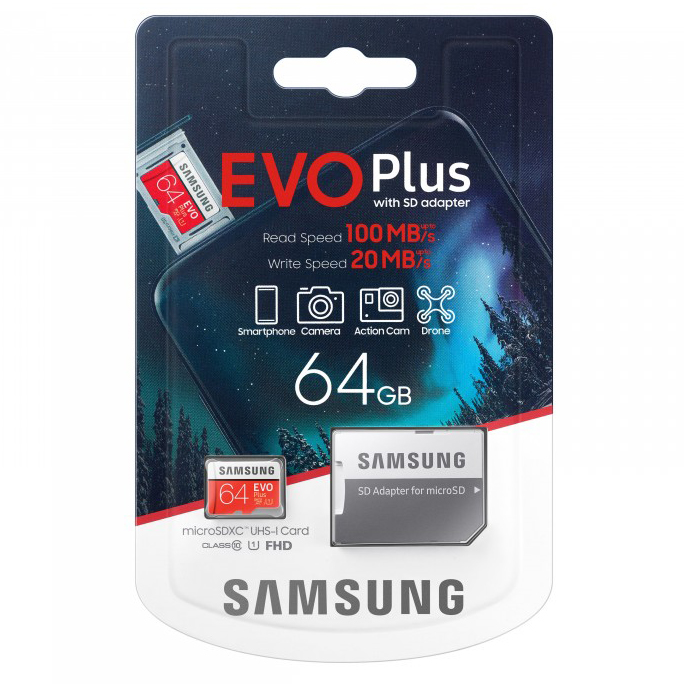 Фотография товара Карта памяти microSDXC 64 Gb Samsung EVO Plus + adapter