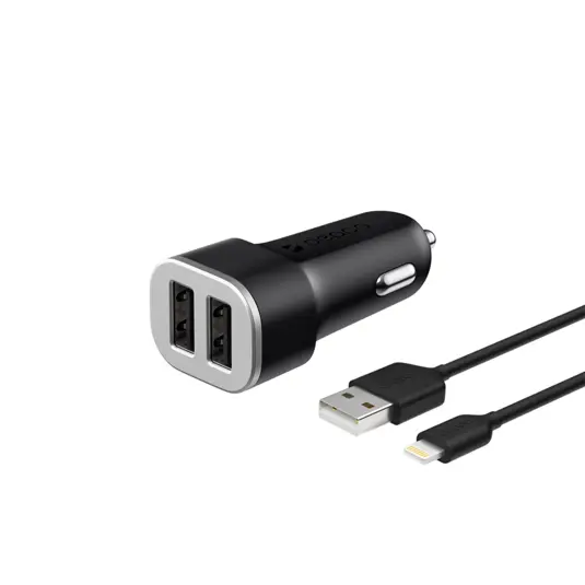 Фотография товара Зарядное устройство Deppa АЗУ 2 USB 2.4А + кабель Lightning, MFI, черный
