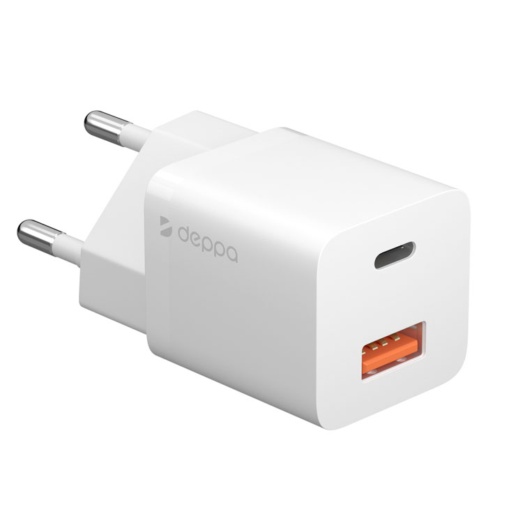 Фотография товара З/У Deppa USB-C + USB-A PD 3.0, QC 3.0, GaN, 20W
