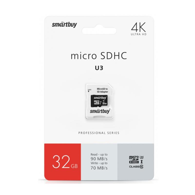 Фотография товара Карта памяти microSDHC 32 Gb SmartBuy class 10 PRO90/70Mb/c