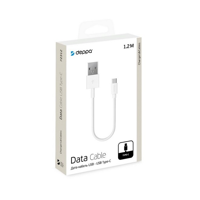 Фотография товара Кабель Deppa USB-C, белый, 1.2 м, 2,4A